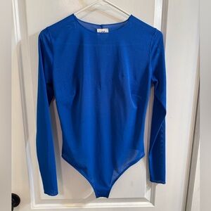 Yitty Mesh Me Smoothing Sleeved Thong Bodysuit Bright A** Blue Medium